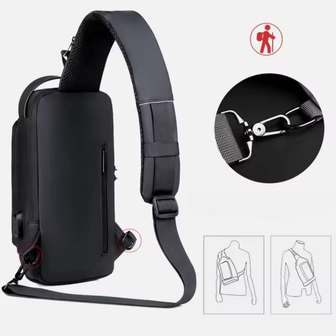 Xsecure™ - Bolso cruzado antirrobo impermeable con carga USB