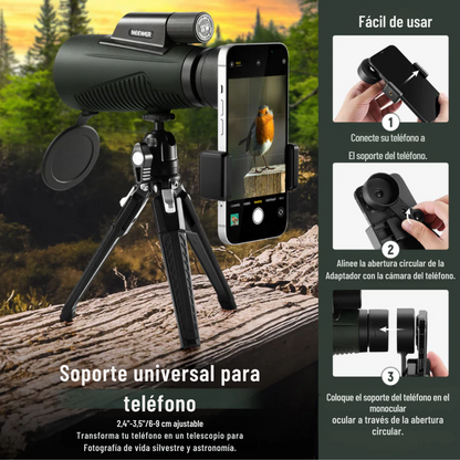 Kit de telescopio monocular ED 12x50 con soporte para móvil