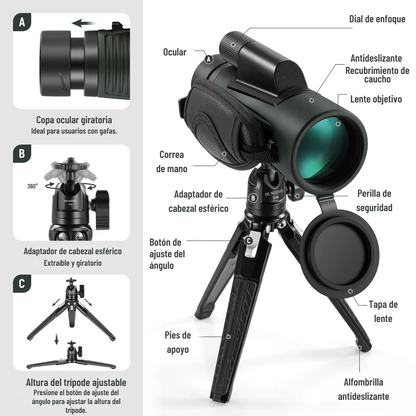 Kit de telescopio monocular ED 12x50 con soporte para móvil
