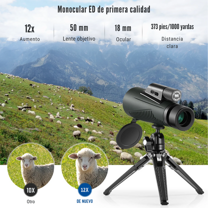 Kit de telescopio monocular ED 12x50 con soporte para móvil